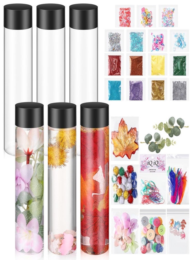 Arrowbash 6 Pcs Sensory Bottles Kits for Toddlers 1-3 Kids 400 ml Plastic Calming Bottles Empty with Lid Calm Down Jar Kit Filler Glitters Sequins Weather Containers for Relieving Anxiety Disturbed - Image 1