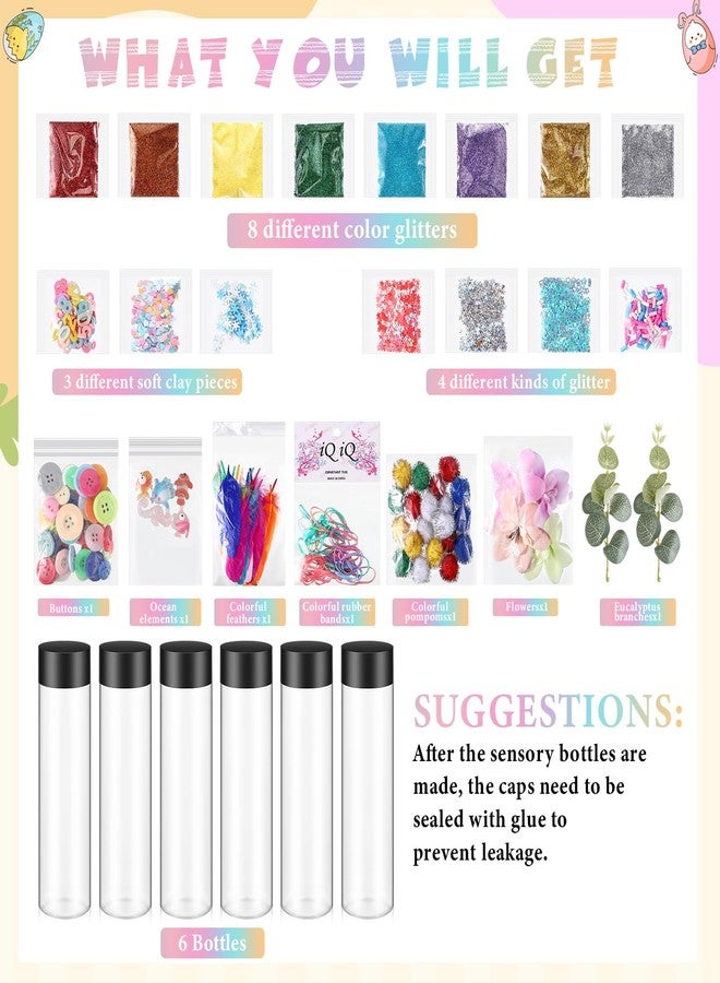 Arrowbash 6 Pcs Sensory Bottles Kits for Toddlers 1-3 Kids 400 ml Plastic Calming Bottles Empty with Lid Calm Down Jar Kit Filler Glitters Sequins Weather Containers for Relieving Anxiety Disturbed - Image 2