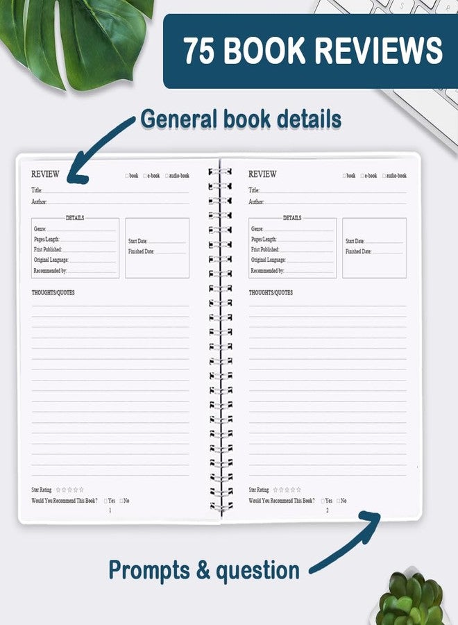 Getvow Reading Journal - Review and Track Your Reading Progress with 72 Book Reviews - Book Journal Reading Log Journal with Back Pocket, 5.8" x 8.3", Blue Watercolor - Image 3