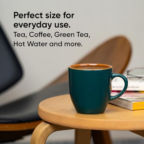 Shay Ceramic Coffee Mug Set, Set of 2, 300ml, Teal Green | Medium Mug | Glossy Finish | Stoneware Coffee Cup Set | Ceramic Cup | Microwave Safe (Teal Green Milk Mug, Set of 2) - Image 5