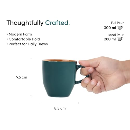 Shay Ceramic Coffee Mug Set, Set of 2, 300ml, Teal Green | Medium Mug | Glossy Finish | Stoneware Coffee Cup Set | Ceramic Cup | Microwave Safe (Teal Green Milk Mug, Set of 2) - Image 4