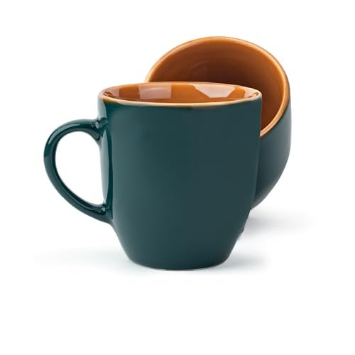 Shay Ceramic Coffee Mug Set, Set of 2, 300ml, Teal Green | Medium Mug | Glossy Finish | Stoneware Coffee Cup Set | Ceramic Cup | Microwave Safe (Teal Green Milk Mug, Set of 2) - Image 1