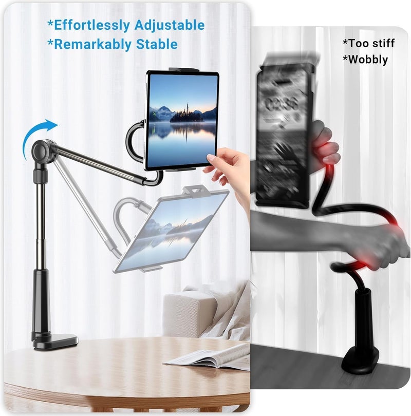 كاست ويف حامل أجهزة لوحية للمكتب لأجهزة iPad Pro، حامل ذراع قابل للتعديل بسهولة للهواتف والأجهزة اللوحية، متوافق مع Kindle وiPhone وiPad Pro/Mini/Air والهواتف الذكية وملحقات القارئ الإلكتروني (أسود) - Image 2