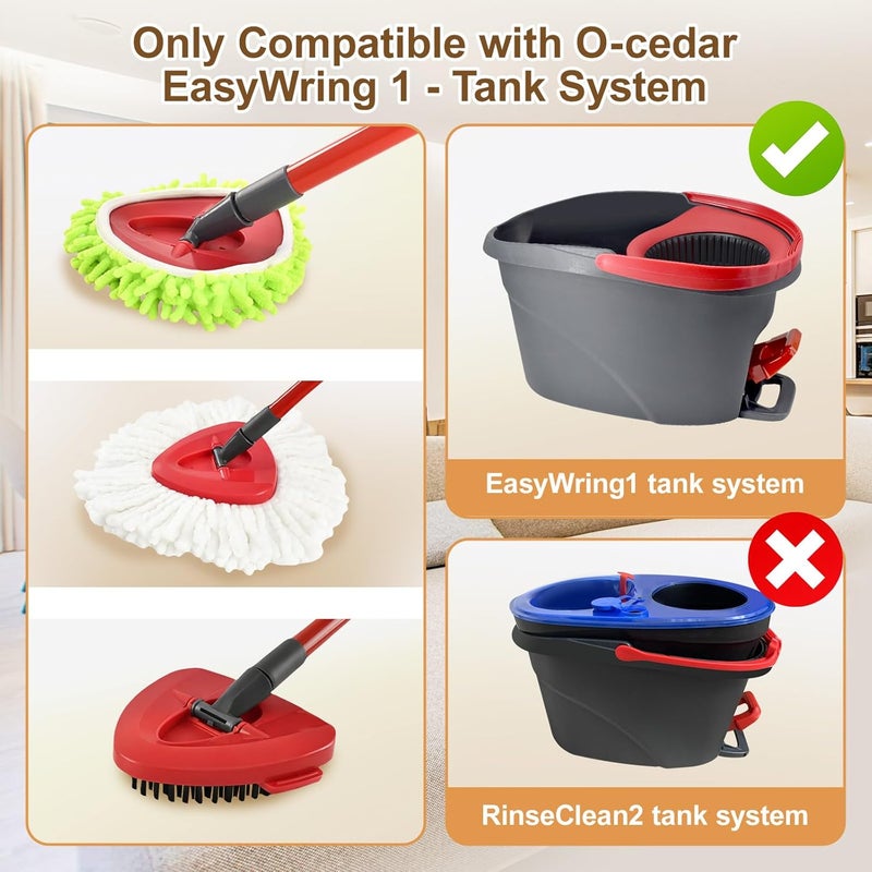 Heuihm 6 Pack Mop Heads Replacements Compatible with Ocedar EasyWring 1 Tank, Spin Mop Replacement Head, Include 4 O Cedar Mops Replace Heads, 1 Scrubber MOp Head and 1 Mopping Base for Cleaning - Image 2