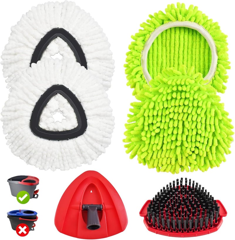 Heuihm 6 Pack Mop Heads Replacements Compatible with Ocedar EasyWring 1 Tank, Spin Mop Replacement Head, Include 4 O Cedar Mops Replace Heads, 1 Scrubber MOp Head and 1 Mopping Base for Cleaning - Image 1