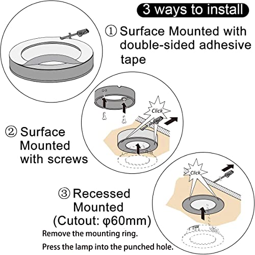 VST Under Cabinet Lights Plug in with Wired Touch Dimmer Switch,Recessed or Surface Mount,Natural White 3000K 12V 2W(12W Total, 60W Equivalent),6 Pack White Puck Lights Fixtures - Image 5