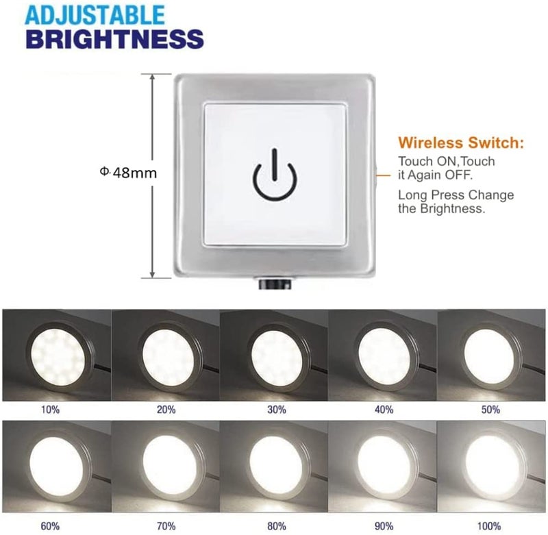 VST Under Cabinet Lights Plug in with Wired Touch Dimmer Switch,Recessed or Surface Mount,Natural White 3000K 12V 2W(12W Total, 60W Equivalent),6 Pack White Puck Lights Fixtures - Image 3