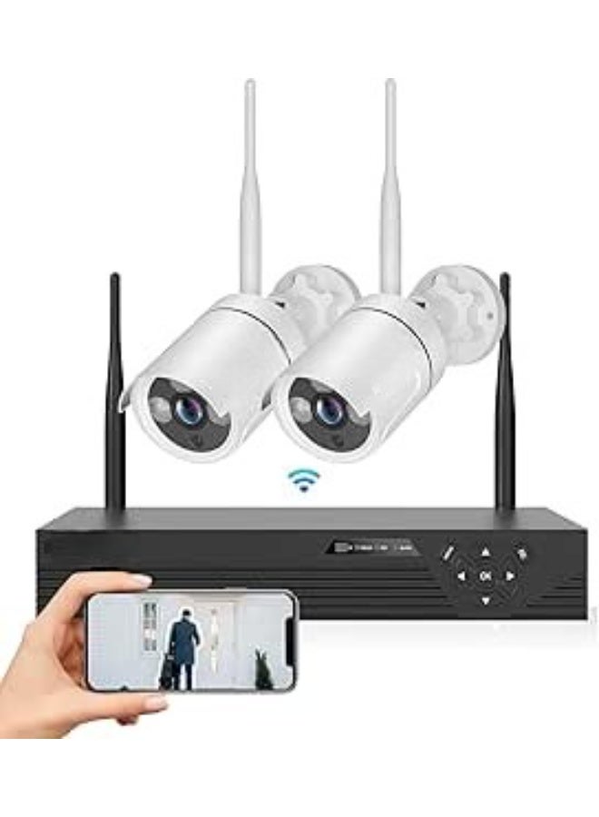 Wireless CCTV Home Security Camera Kit, 4 Channel NVR Recorder with 2pcs 3MP WiFi IP Cameras for Outdoor Surveillance, Easy Remote Access, Alarm... - Image 1