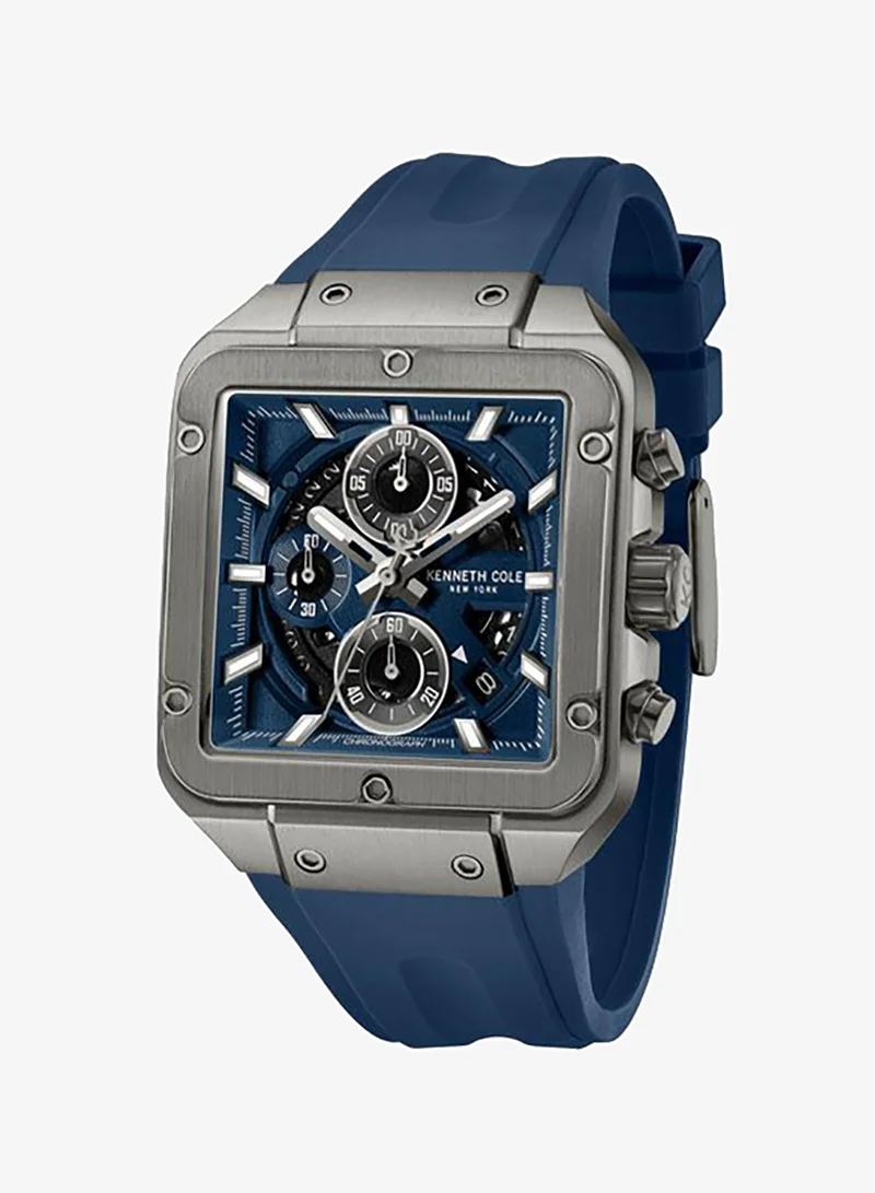 Kenneth Cole New York Blue Arlington Blue Dial Black Silicone Strap Chronograph Watch for Men - 39.5mm for Men | Best Price UAE