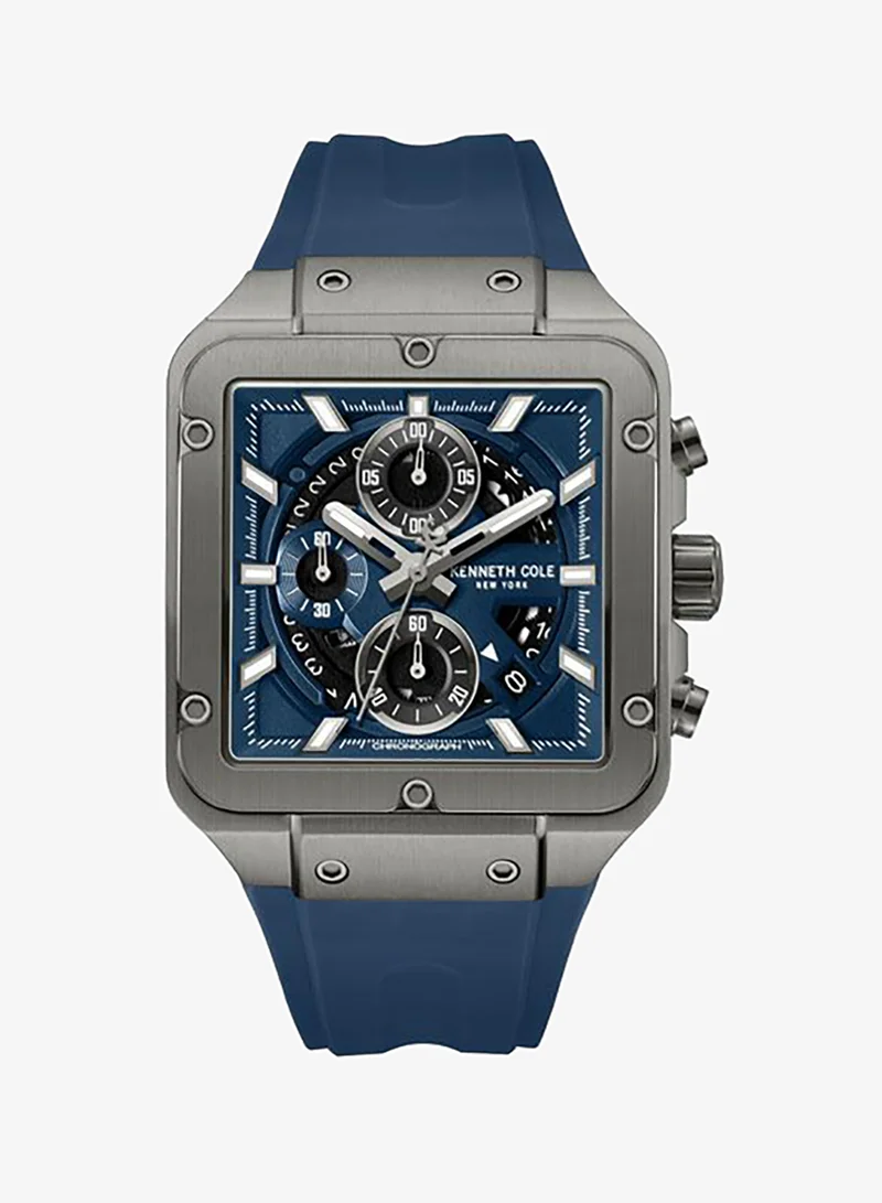 Kenneth Cole New York Arlington Blue Dial Black Silicone Strap Chronograph Watch for Men - 39.5mm