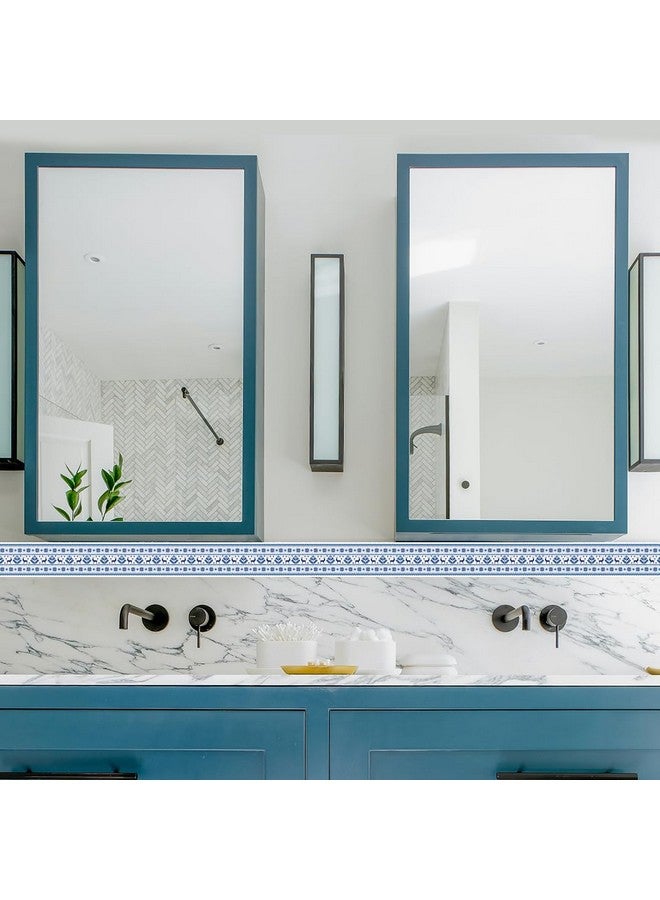 ELTON Peel and Stick Wallpaper Border - Blue Inlay Marble Stone Pattern - Glossy Laminated Waterproof PVC - for Kitchen, Tile, Living Room Bathroom Decoration 3 Inch X 10 feet (BDR3, 1) - Image 4
