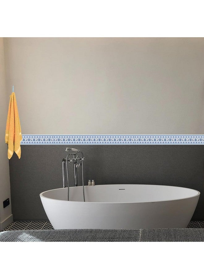 ELTON Peel and Stick Wallpaper Border - Blue Inlay Marble Stone Pattern - Glossy Laminated Waterproof PVC - for Kitchen, Tile, Living Room Bathroom Decoration 3 Inch X 10 feet (BDR3, 1) - Image 2