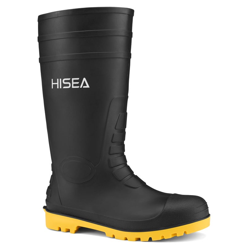 HISEA Men's Steel Toe Rain Boots PVC Rubber Boots, Waterproof Garden Fishing Outdoor Work Boots, Durable Slip Resistant Knee Boots for Agriculture and Industrial Working, Black/Yellow Size 10 - Image 3