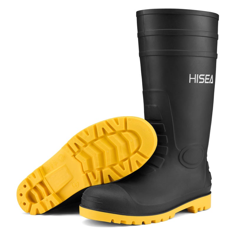HISEA Men's Steel Toe Rain Boots PVC Rubber Boots, Waterproof Garden Fishing Outdoor Work Boots, Durable Slip Resistant Knee Boots for Agriculture and Industrial Working, Black/Yellow Size 10 - Image 5