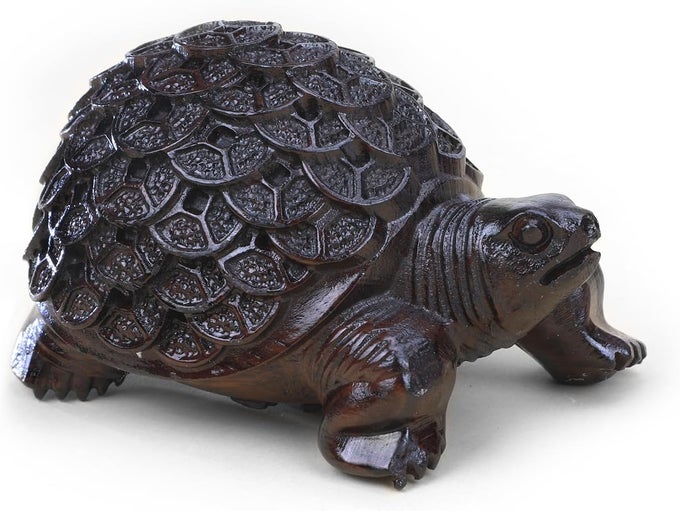 FENG SHUI TURTLE HAND CARVED COLLECTIBLE WOOD ANIMAL FIGURINE FOR WEALTH PROSPERITY MONEY HOME OFFICE DECORATIVE ORNAMENT LUCKY