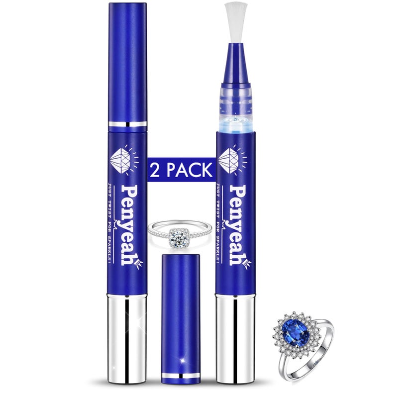 Penyeah Jewelry Cleaner Pen 2Pack, Quick Sparkle Diamond Ring Cleaner Pen Stick, Soft Brush Travel Portable Cleaning for Diamonds,Gemstones,Gold, Engagement Gift for Wedding Bridal Women Engaged - Image 1