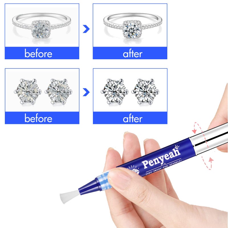 Penyeah Jewelry Cleaner Pen 2Pack, Quick Sparkle Diamond Ring Cleaner Pen Stick, Soft Brush Travel Portable Cleaning for Diamonds,Gemstones,Gold, Engagement Gift for Wedding Bridal Women Engaged - Image 3