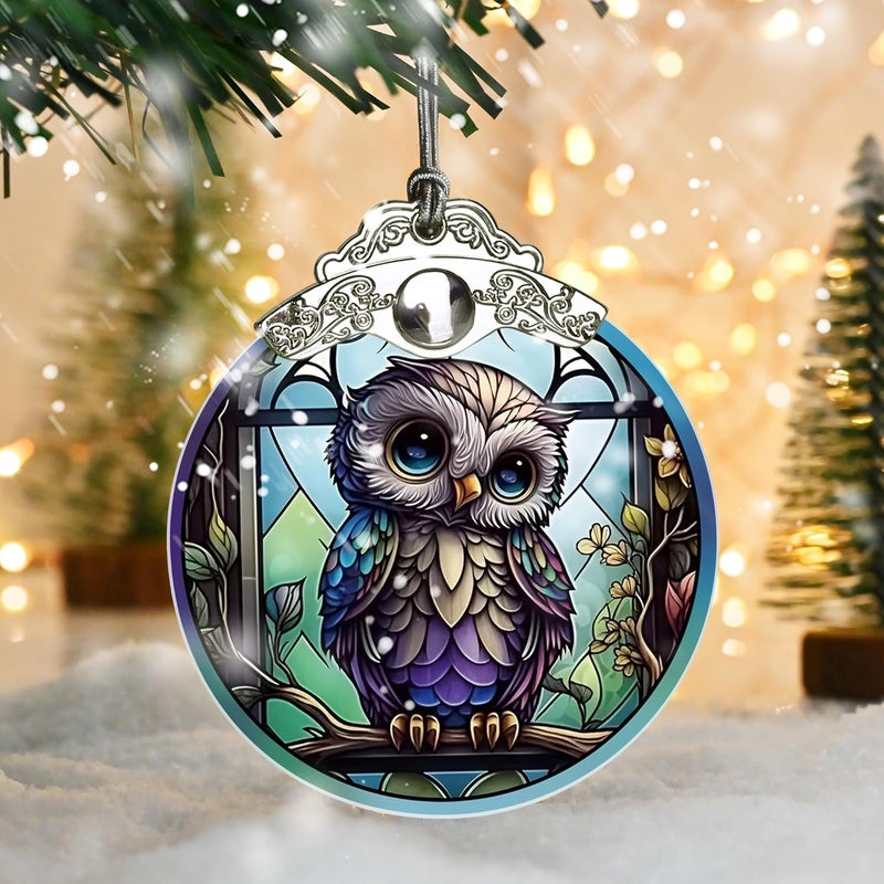 Jocidea Owl Christmas Ornaments - Stained Glass Holiday Decorations, Tree Ornaments, Xmas Gifts for Owl Lovers - Image 5