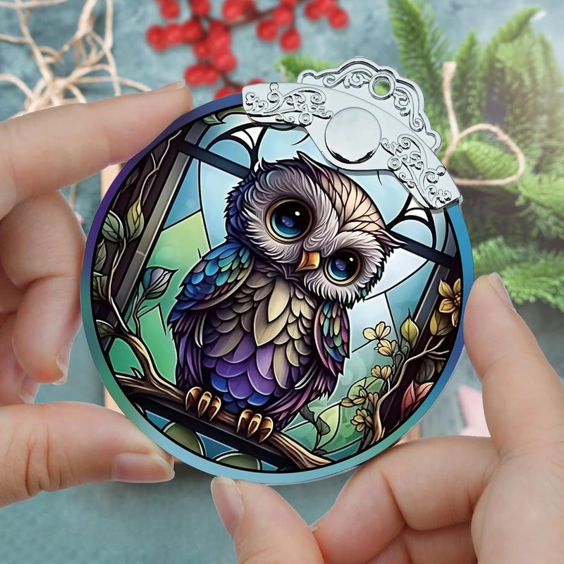 Jocidea Owl Christmas Ornaments - Stained Glass Holiday Decorations, Tree Ornaments, Xmas Gifts for Owl Lovers - Image 3