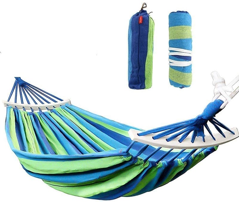 credsy Travel Camping Portable Outdoor Hammock Cotton Striped Foldable Fabric Swing Bed Camping Canvas Stripe Outdoor Portable with Bag Fit 2 People280x 100 cm - Image 3