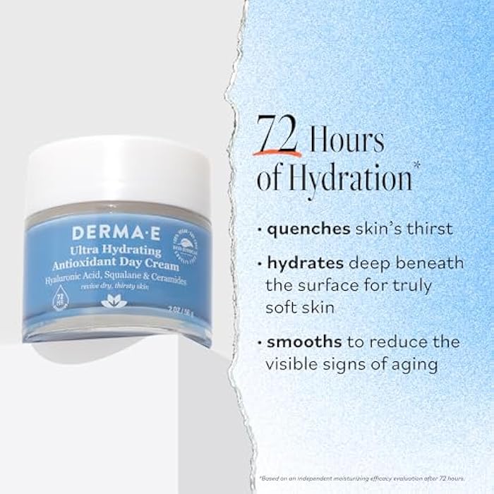 derma-e Derma E Ultra Hydrating Antioxidant Day Cream – Face Moisturizer with Hyaluronic Acid, Squalane, and Ceramides to Smooth and Nourish, Hydrating Face Moisturizer for Sensitive Skin, 2 Fl Oz - Image 2