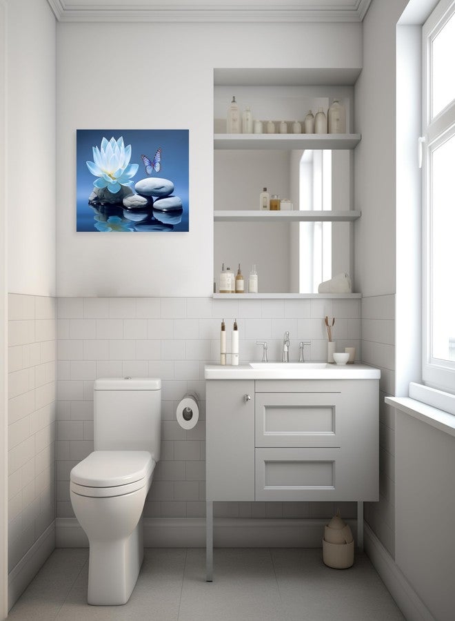 ARTZGX Blue Zen Wall Art Lotus Flower Canvas Spa Stone Pictures for Bathroom Wall Decor Meditation Butterfly Painting Frame(Zen - A 12.00" x 18.00") - Image 3