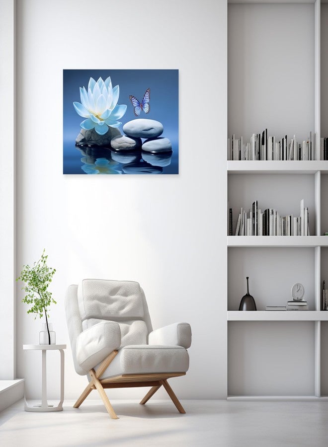 ARTZGX Blue Zen Wall Art Lotus Flower Canvas Spa Stone Pictures for Bathroom Wall Decor Meditation Butterfly Painting Frame(Zen - A 12.00" x 18.00") - Image 4