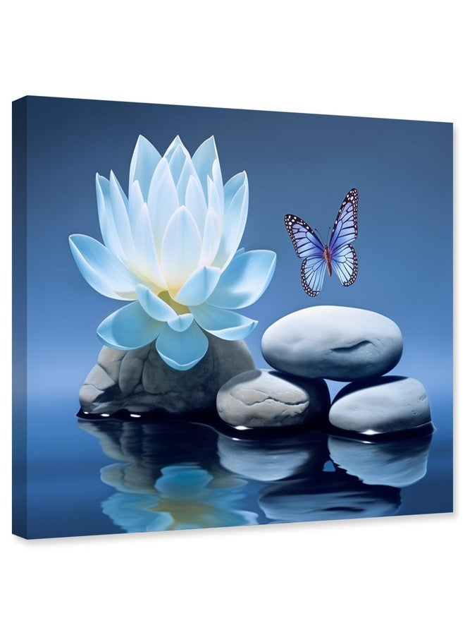 ARTZGX Blue Zen Wall Art Lotus Flower Canvas Spa Stone Pictures for Bathroom Wall Decor Meditation Butterfly Painting Frame(Zen - A 12.00" x 18.00") - Image 1