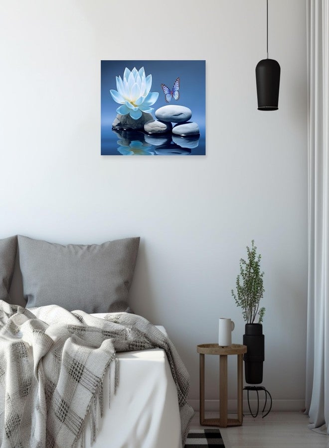 ARTZGX Blue Zen Wall Art Lotus Flower Canvas Spa Stone Pictures for Bathroom Wall Decor Meditation Butterfly Painting Frame(Zen - A 12.00" x 18.00") - Image 2