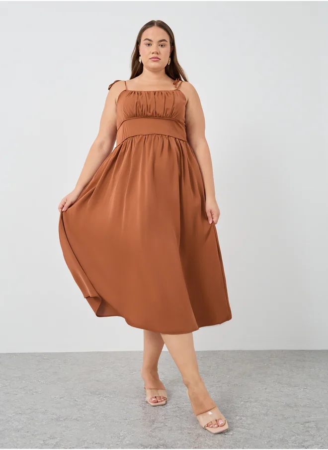 ستايلي Styli Plus Size Solid Strappy A-Line Midi Dress