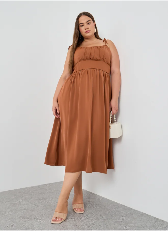 ستايلي Styli Plus Size Solid Strappy A-Line Midi Dress