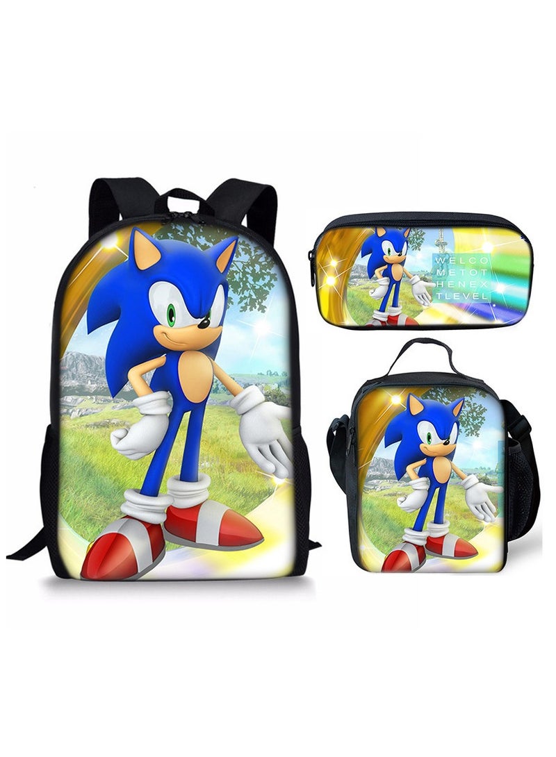Sonic Cartoon Anime Student Backpack Three-Piece Set 29*42*16cm