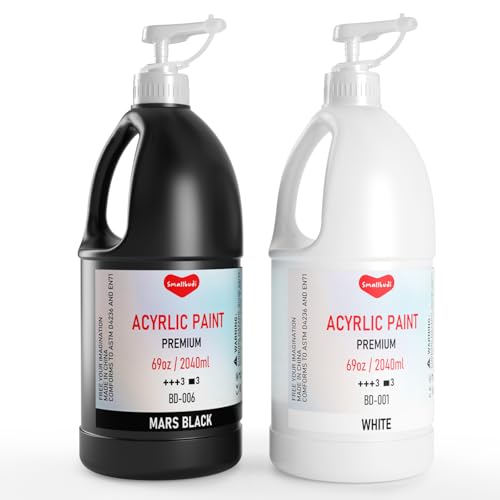 Smallbudi 2 Pack White & Black Large Acrylic Paint Set (69 oz, 2040 ml), Art Painting Bulk Supplies for Multi Surface Canvas Wood Leather Fabric Rock Craft, Non Toxic Paint for Kid & Adult with Pump - Image 1