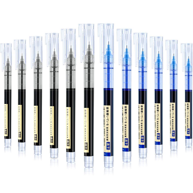 Frienda 12 Pieces Rolling Ball Pens 0.5 mm Japanese Quick Drying Fine Point Pens Liquid Ink Smooth Writing for Office Student Back to School Supplies(Black and Blue) - Image 1