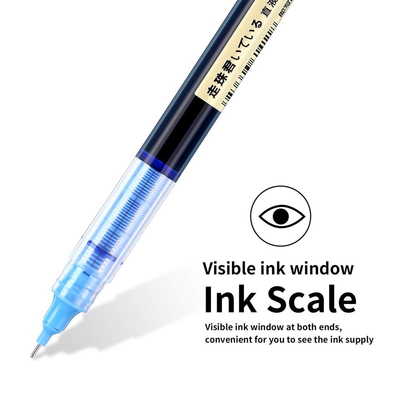 Frienda 12 Pieces Rolling Ball Pens 0.5 mm Japanese Quick Drying Fine Point Pens Liquid Ink Smooth Writing for Office Student Back to School Supplies(Black and Blue) - Image 4