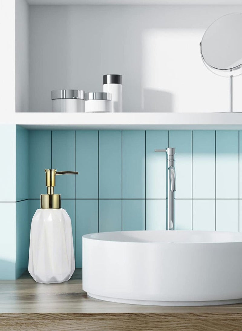 Y&D Soap Dispenser 10oz White Countertop Ceramic with Pump Bathroom and Kitchen Refillable Decorative Boho Great for Hand Sanitizer Dish Lotion (White)  - Image 5
