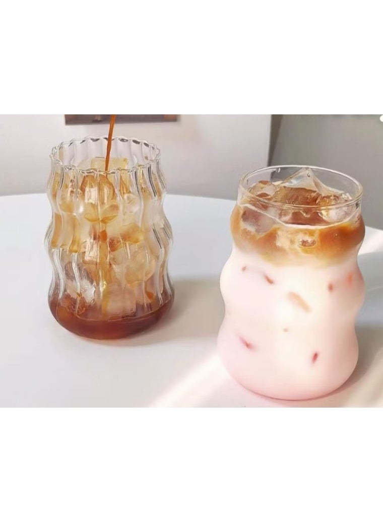High temperature resistant ribbed glass cup hot water and ice coffee ice juice cup 500ml - Image 2