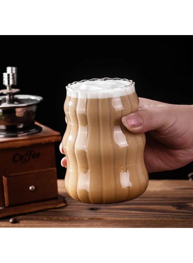 High temperature resistant ribbed glass cup hot water and ice coffee ice juice cup 500ml - Image 1
