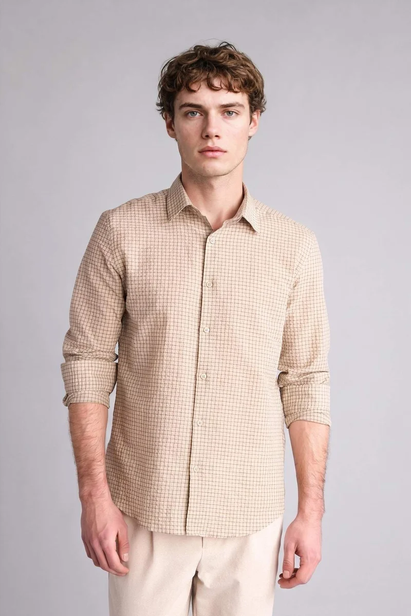 ديفاكتو Modern Fit Checked Twill Shirt