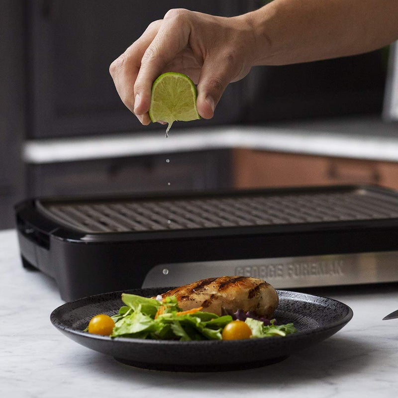 George Foreman George Foreman 1350W Smokeless Indoor Outdoor Electric BBQ Grill NonStick PFOAFree Temp Control Removable Dishwasher Safe Plates Burger Griller Steaks Veggies Panini more 2585056  - Image 2
