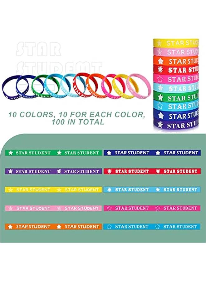 Generic 100 Pcs Star Student Wristbands Fancy Reward Bracelets for Students Beautiful Star Color Wristbands Silicone Bracelets for Kids School Classroom Prize  - Image 2