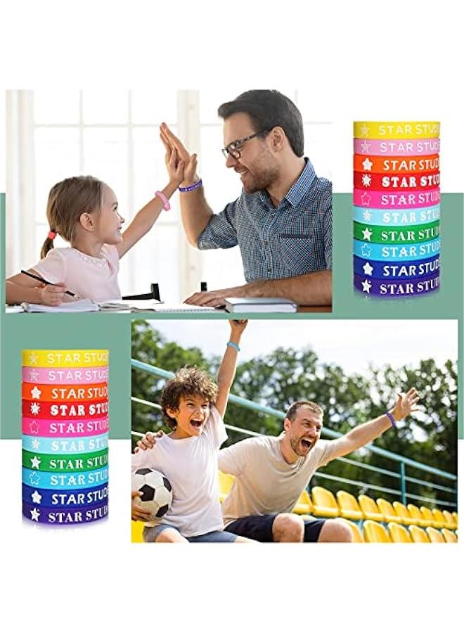 Generic 100 Pcs Star Student Wristbands Fancy Reward Bracelets for Students Beautiful Star Color Wristbands Silicone Bracelets for Kids School Classroom Prize  - Image 4