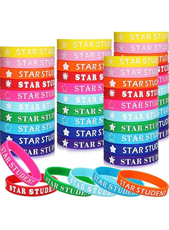 Generic 100 Pcs Star Student Wristbands Fancy Reward Bracelets for Students Beautiful Star Color Wristbands Silicone Bracelets for Kids School Classroom Prize  - Image 1