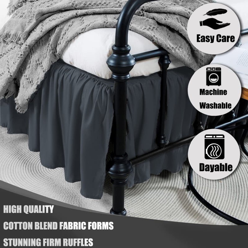 TSUTOMI Black Bed Skirt Twin Size Ruffled Bed Skirt with Split Corners  Twin Bed Skirt 14 Inch Drop Twin Size Bed Skirt Black for Ruffled Bed Skirt with Split Corners  Bed Skirt Twin Size - Image 2