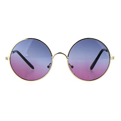 SA106 Kids Child Size Hippie Round Circle Lens Tie Dye Gradient Metal Sunglasses (blue purple) - Image 2