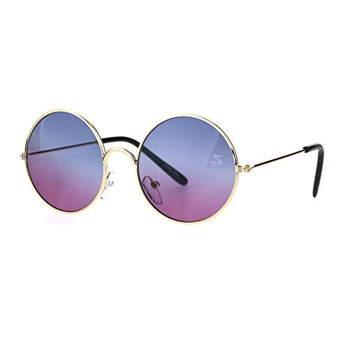 SA106 Kids Child Size Hippie Round Circle Lens Tie Dye Gradient Metal Sunglasses (blue purple) - Image 1