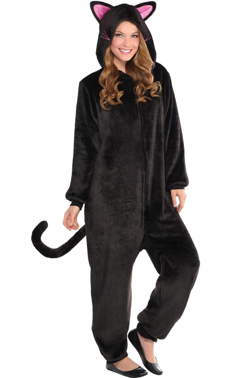 Amscan Adult Black Cat Zipster Deluxe  LXL Up to 63  1 Pc Hooded Jumpsuit  Sleek  Stylish for Parties Cosplay  Loungewear