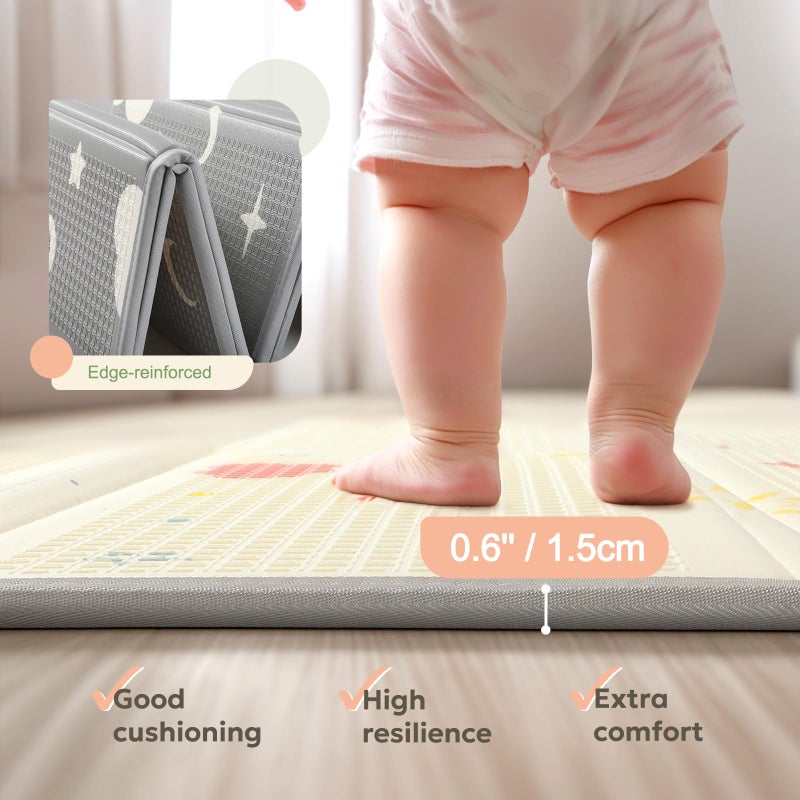 Mallify Extra Large Foldable Play Mat, Reversible Baby Play Mat with Edge Reinforcement, Non-Toxic & Waterproof Baby for Floor, Foam Playmat with Travel Bag, Rainbow, Cloud & Moon, 71"x59" - Image 2