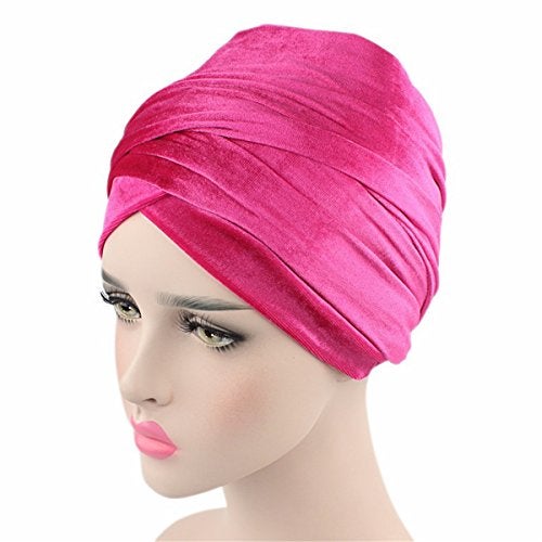 Qhome cap Qhome Luxury Pleated Velvet Turban Hijab Head Wrap Extra Long Tube Indian Headwrap Scarf Tie - Image 3