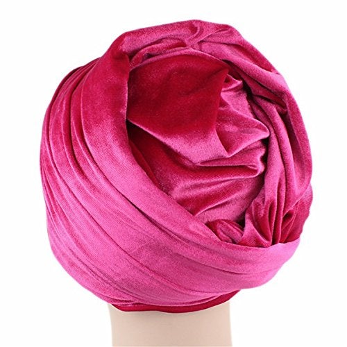 Qhome cap Qhome Luxury Pleated Velvet Turban Hijab Head Wrap Extra Long Tube Indian Headwrap Scarf Tie - Image 4